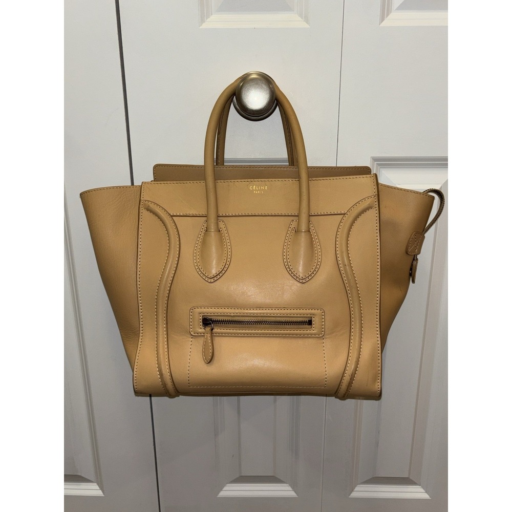 Celine Luggage Phantom Tote Handbag Beige Leather Micro Shopper 12x11x10